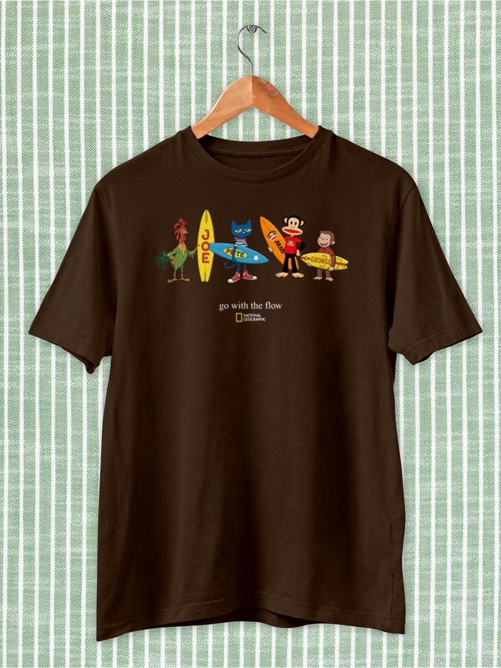 Gildan Brown Long Sleeve Tee with Colorful Surf Graphic
